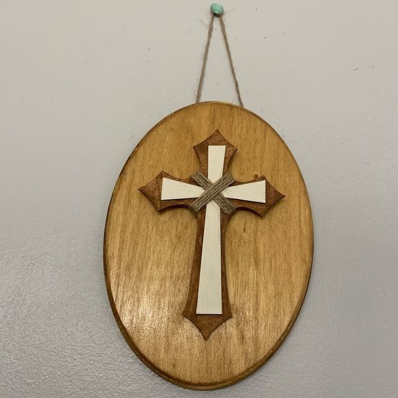 Handmade Wood Cross Hanging 7x5 - Picture 1 of 2